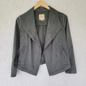 Chaser Faux Suede Long Sleeve Draped Open Front Jacket‎ Gray Size S
